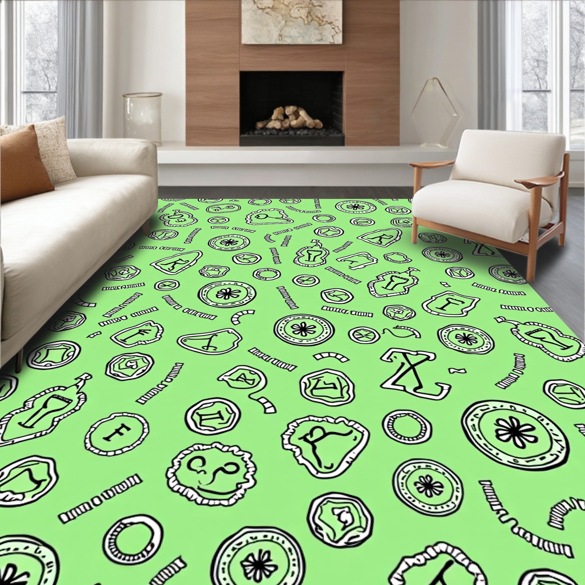 Whimsical Green Organic Cartoons Rug