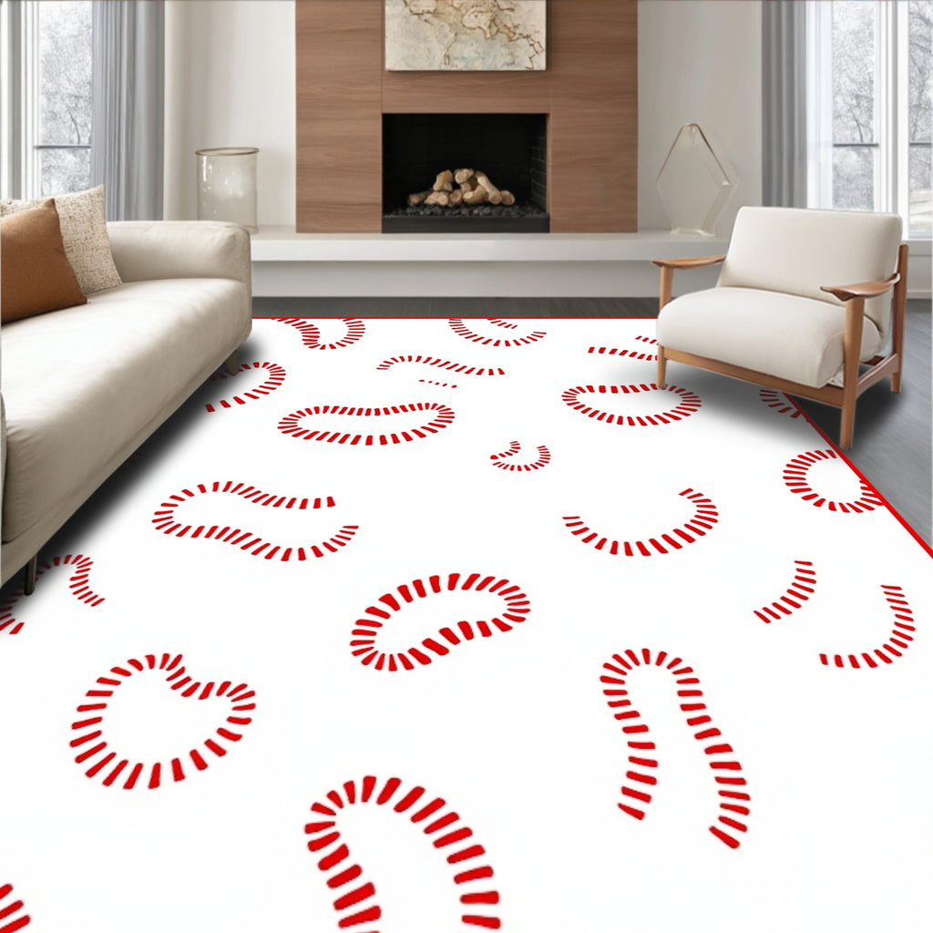 Curving Red Dash Organic Shapes Rug