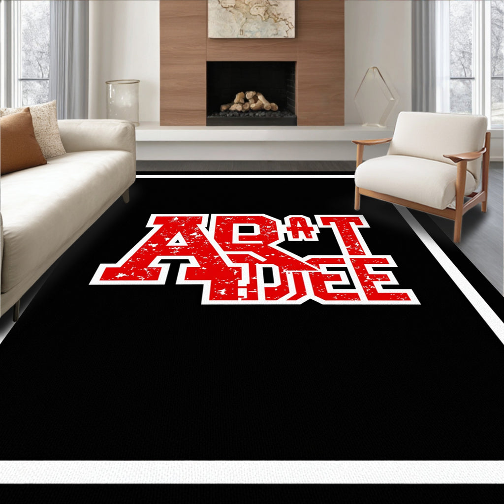 Bold Red Distressed Typography Rug
