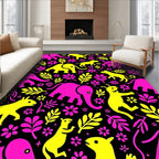 Pink Yellow Elephant Floral Zoo Rug