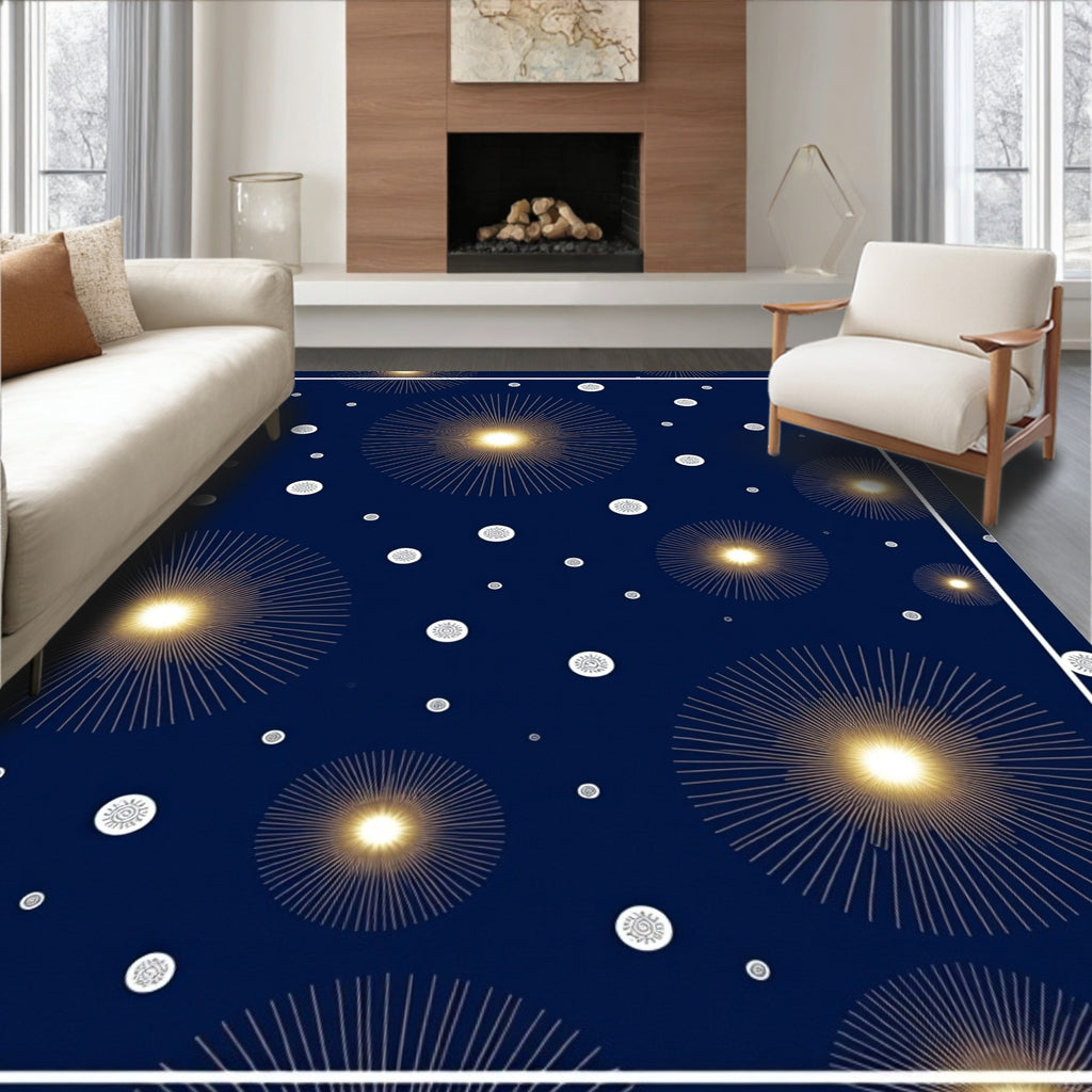 Navy Golden Starburst Sunburst Rug