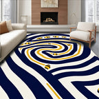 Navy Yellow Swirling Bee Stripe Rug