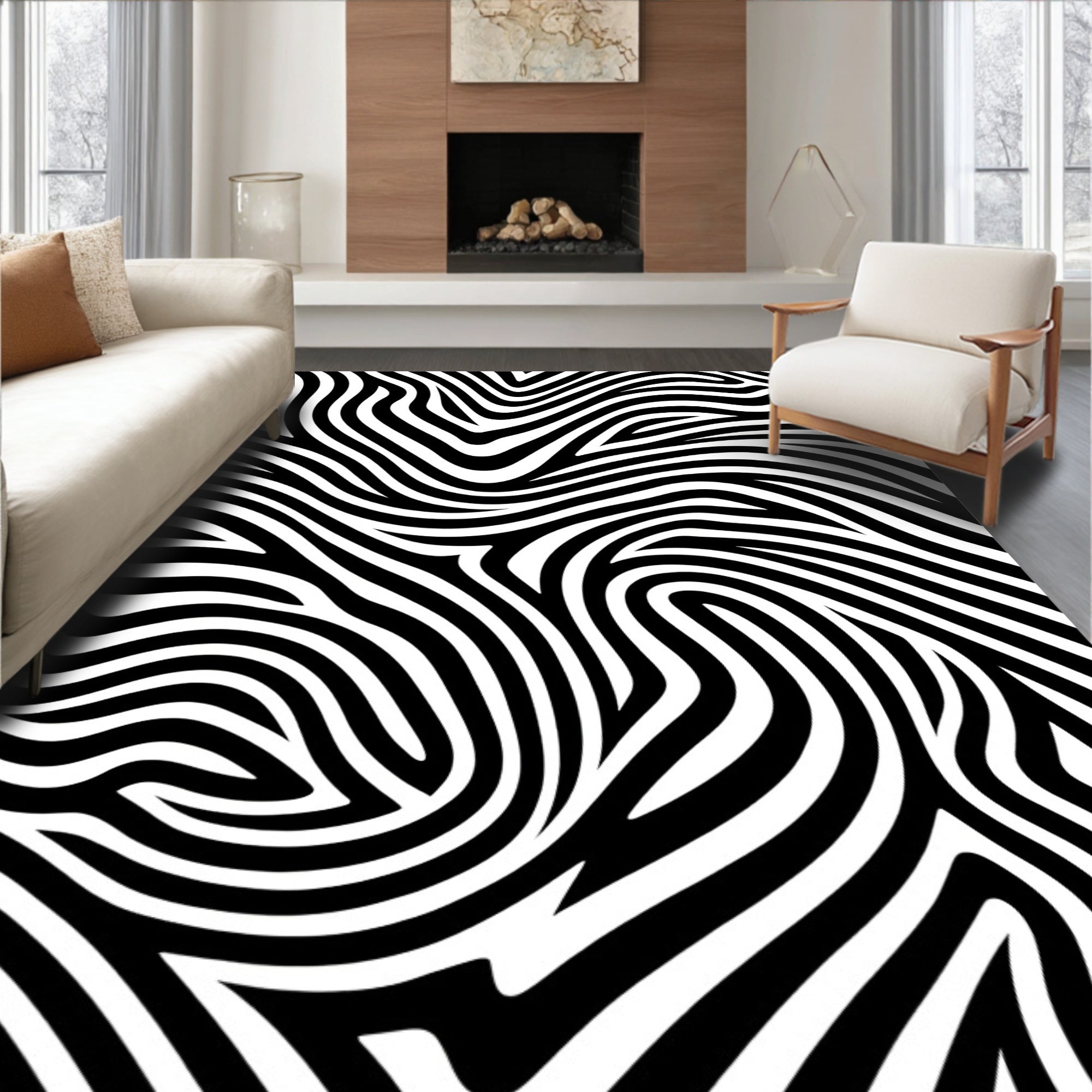 Organic Black and White Swirl Rug