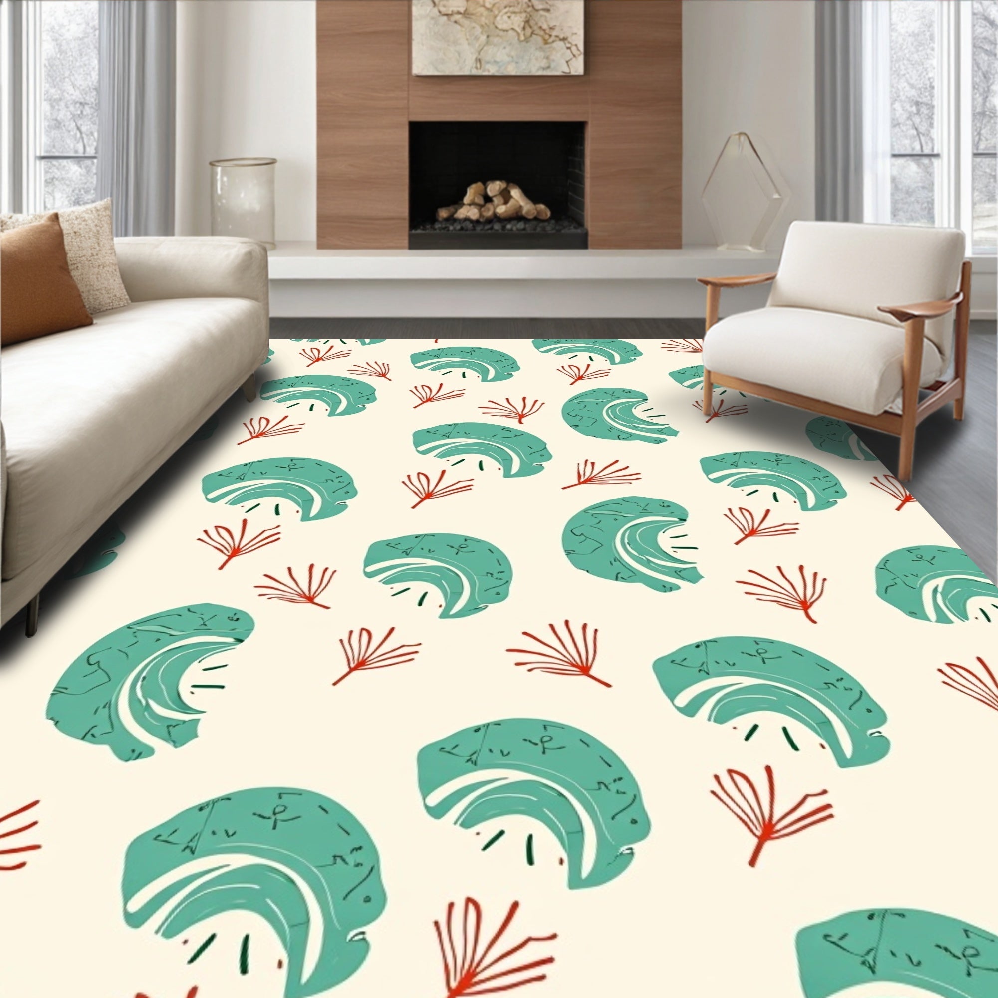 Terra Cotta Teal Abstract Elements Rug