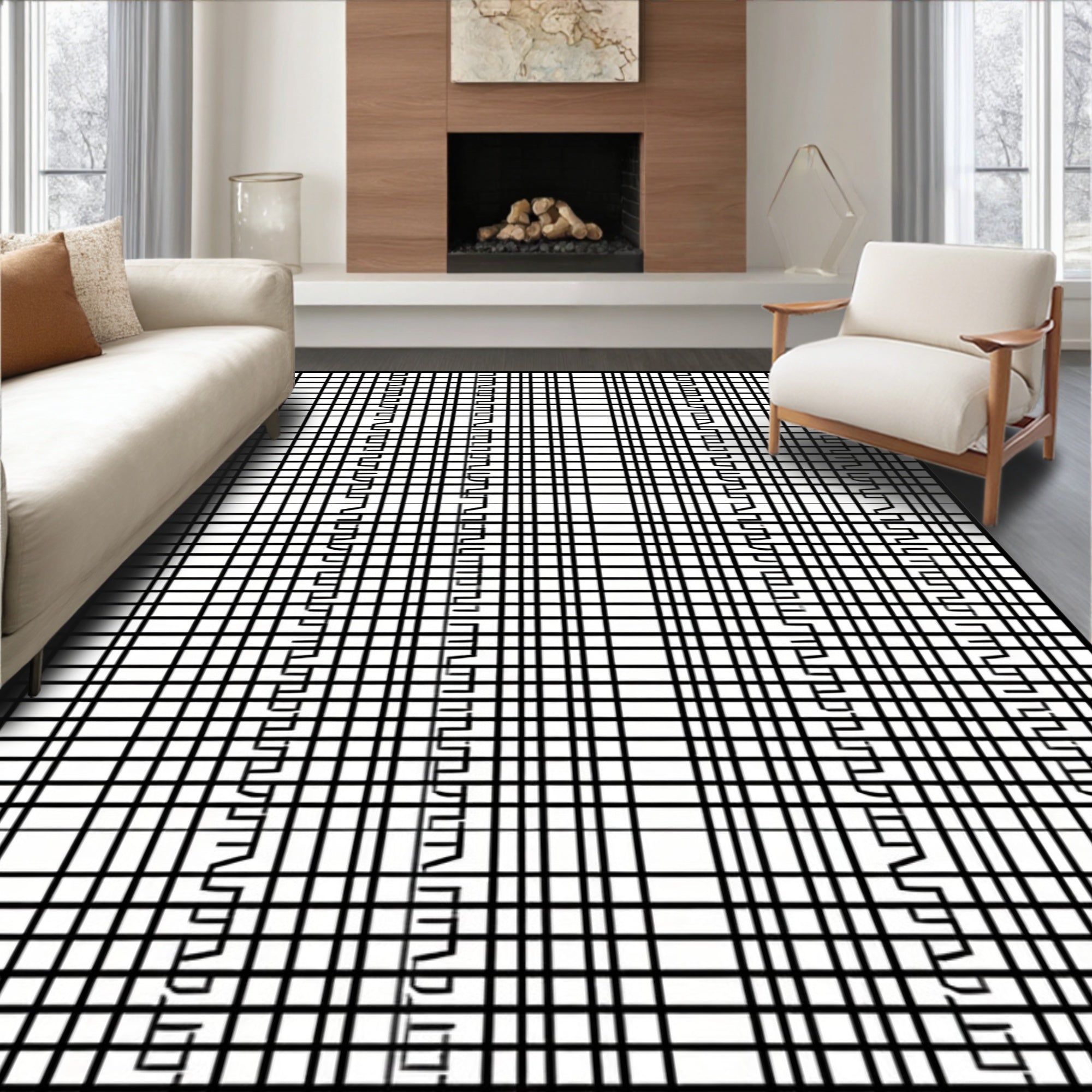 Monochrome Grid Geometric Stair Rug