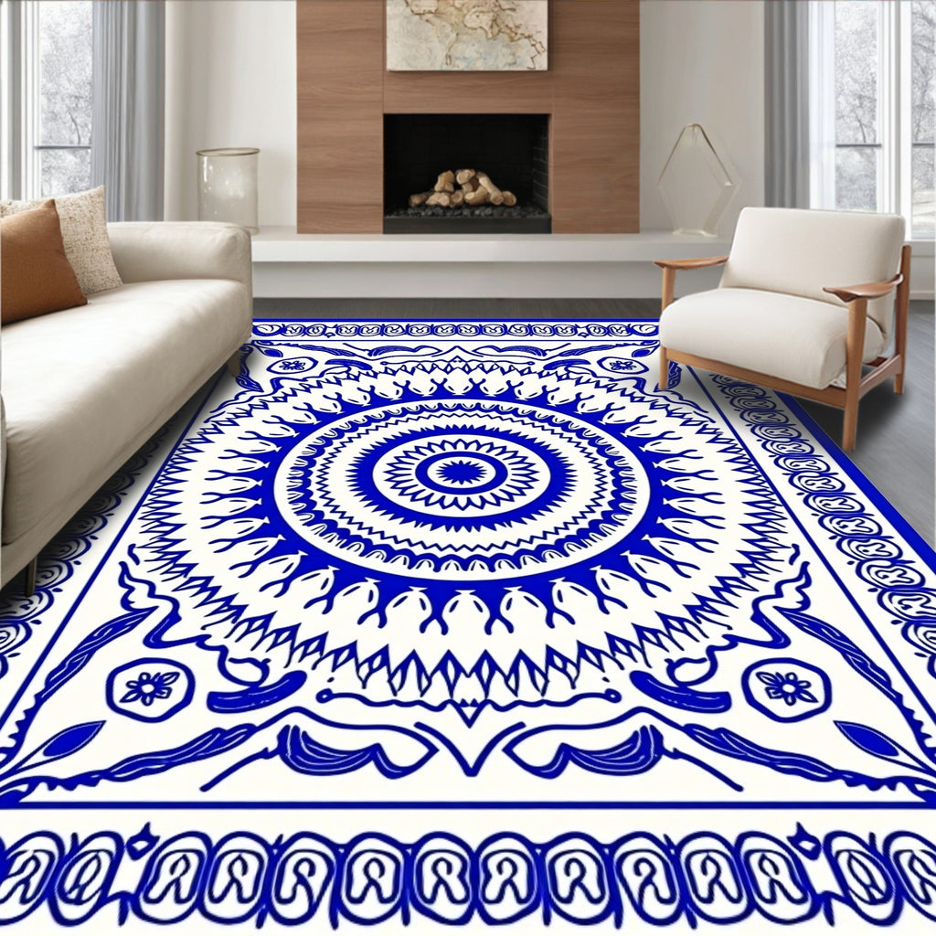 Cobalt Blue Radial Medallion Mandala Rug