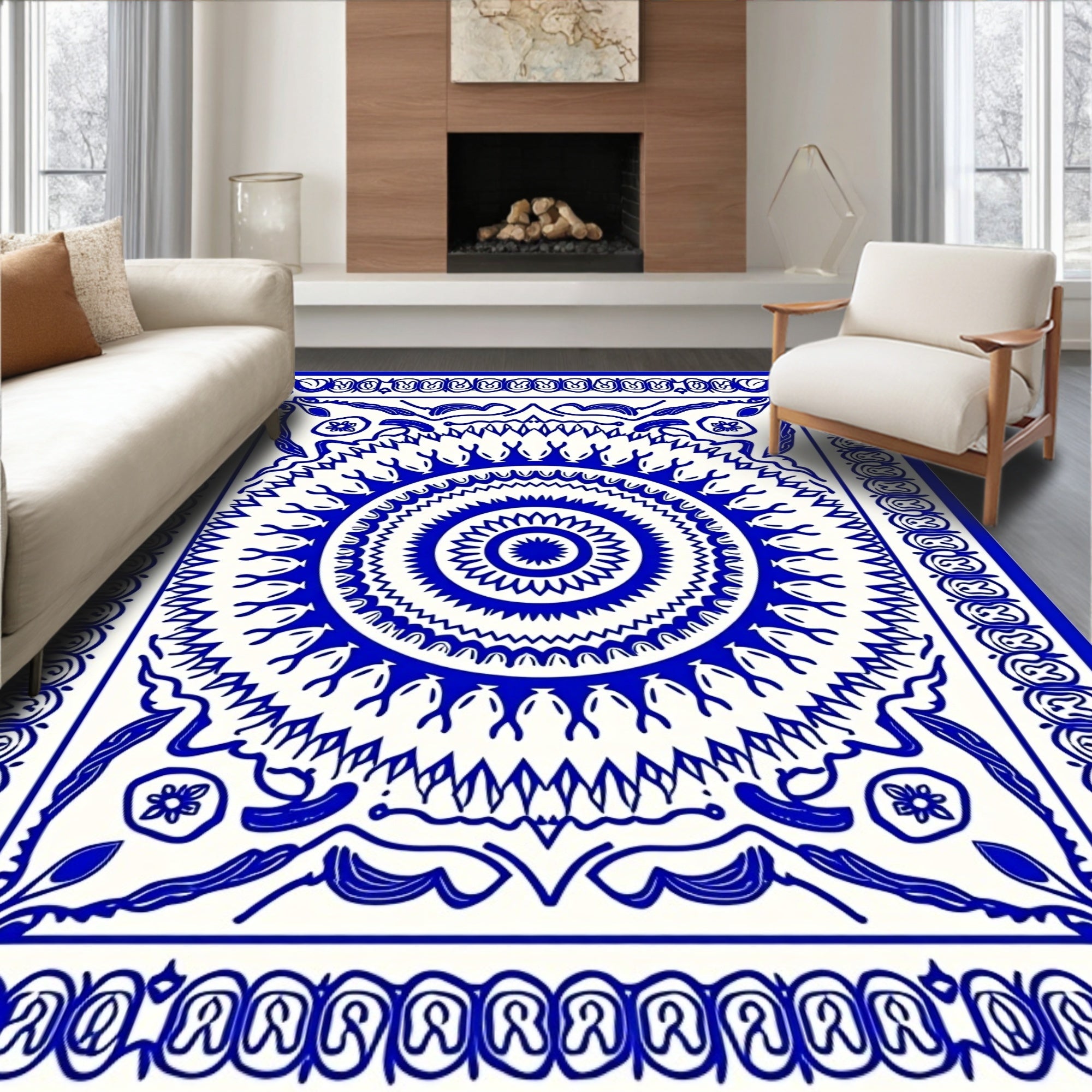 Cobalt Blue Radial Medallion Mandala Rug
