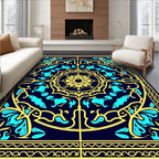 Deep Blue Yellow Floral Medallion Rug