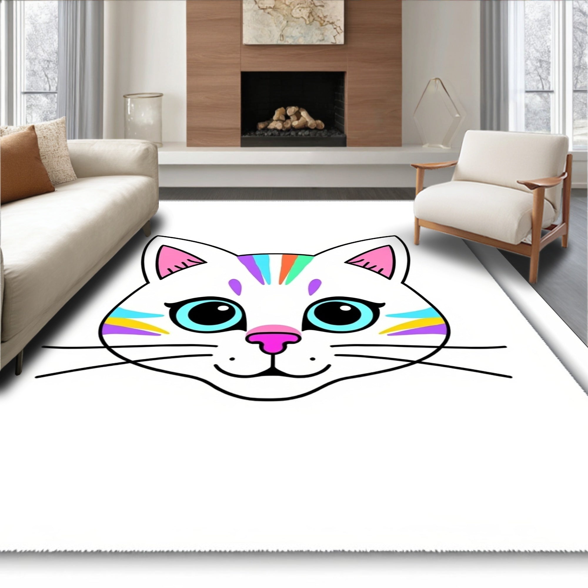 Rainbow Cat Face Portrait Rug