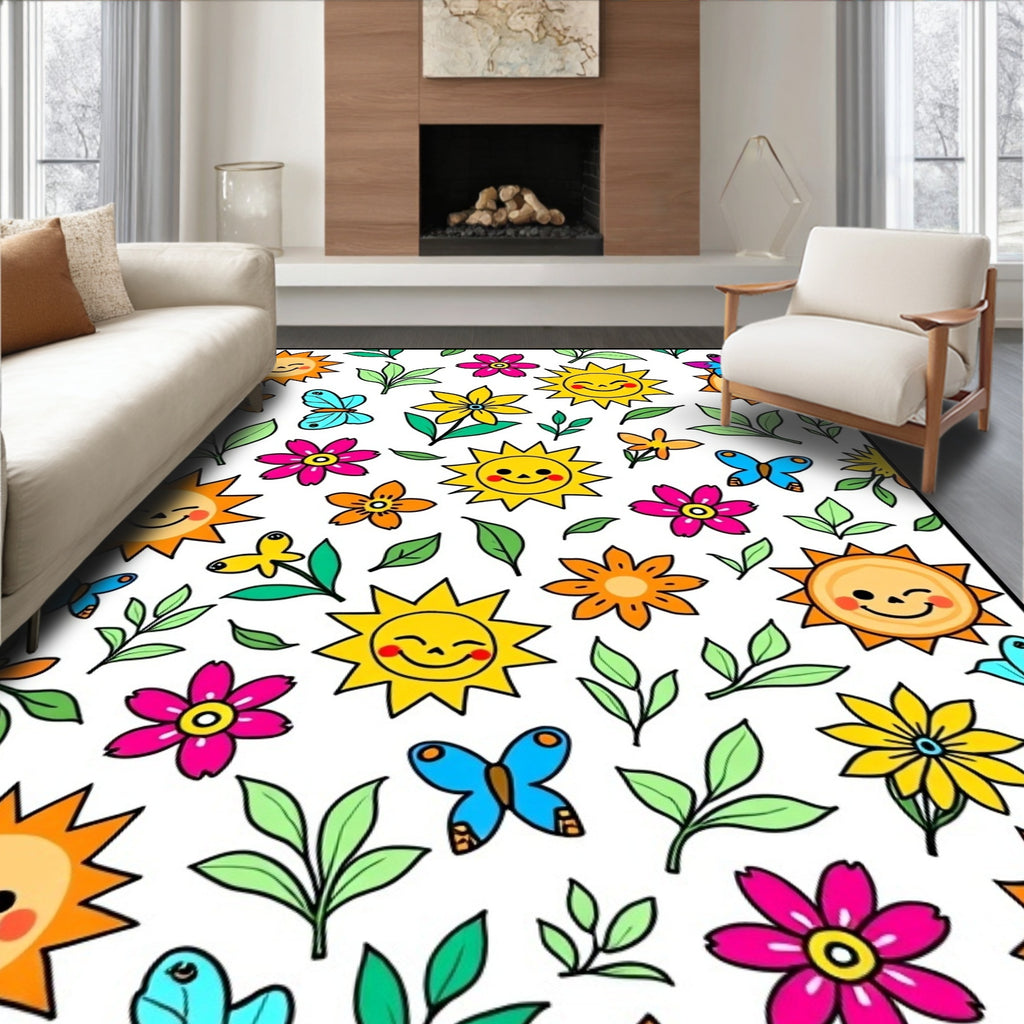 Happy Sunshine Butterfly Floral Garden Rug