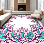 Whimsical Purple Teal Floral Frame Rug