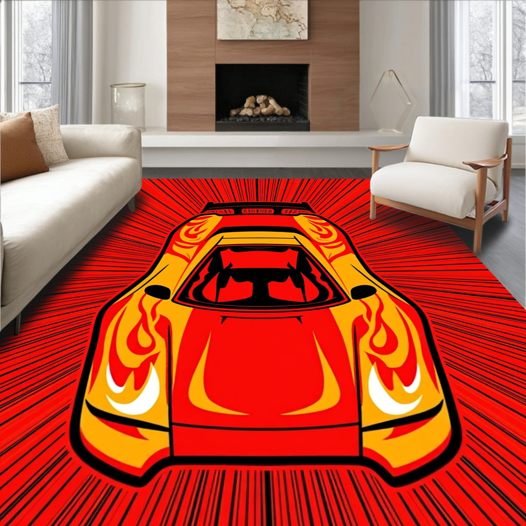 Speedster Red Flame Sunburst Rug