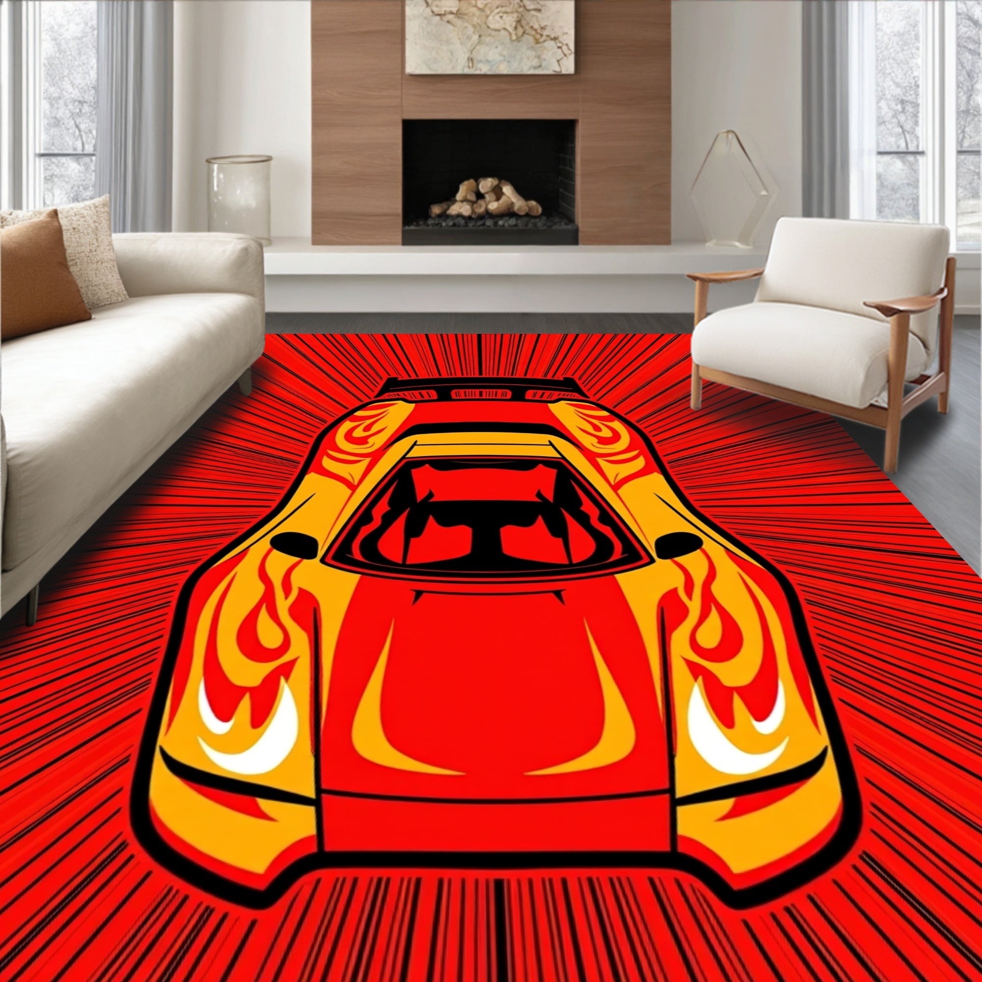 Speedster Red Flame Sunburst Rug