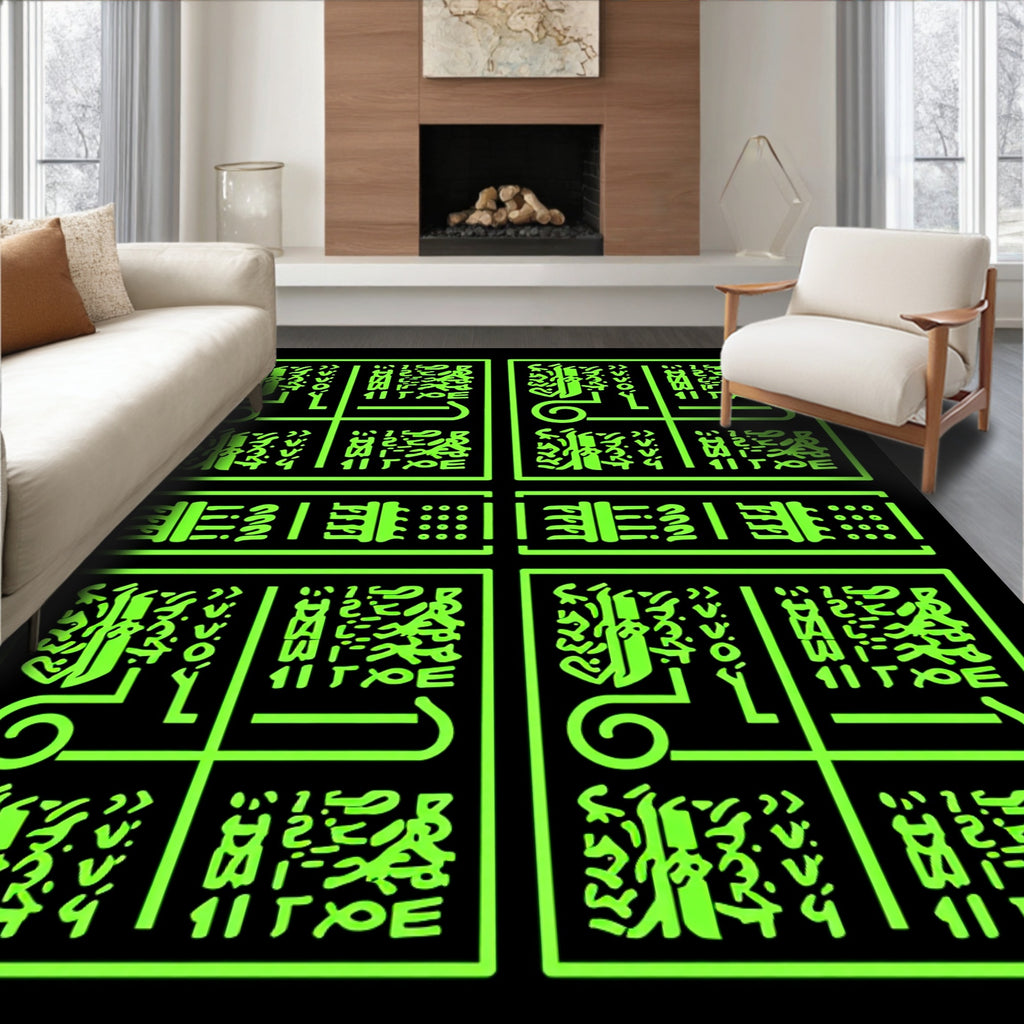 Abstract Neon Green Geometric Squares Rug