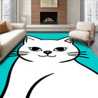 Minimalist White Cat Aqua Background Rug