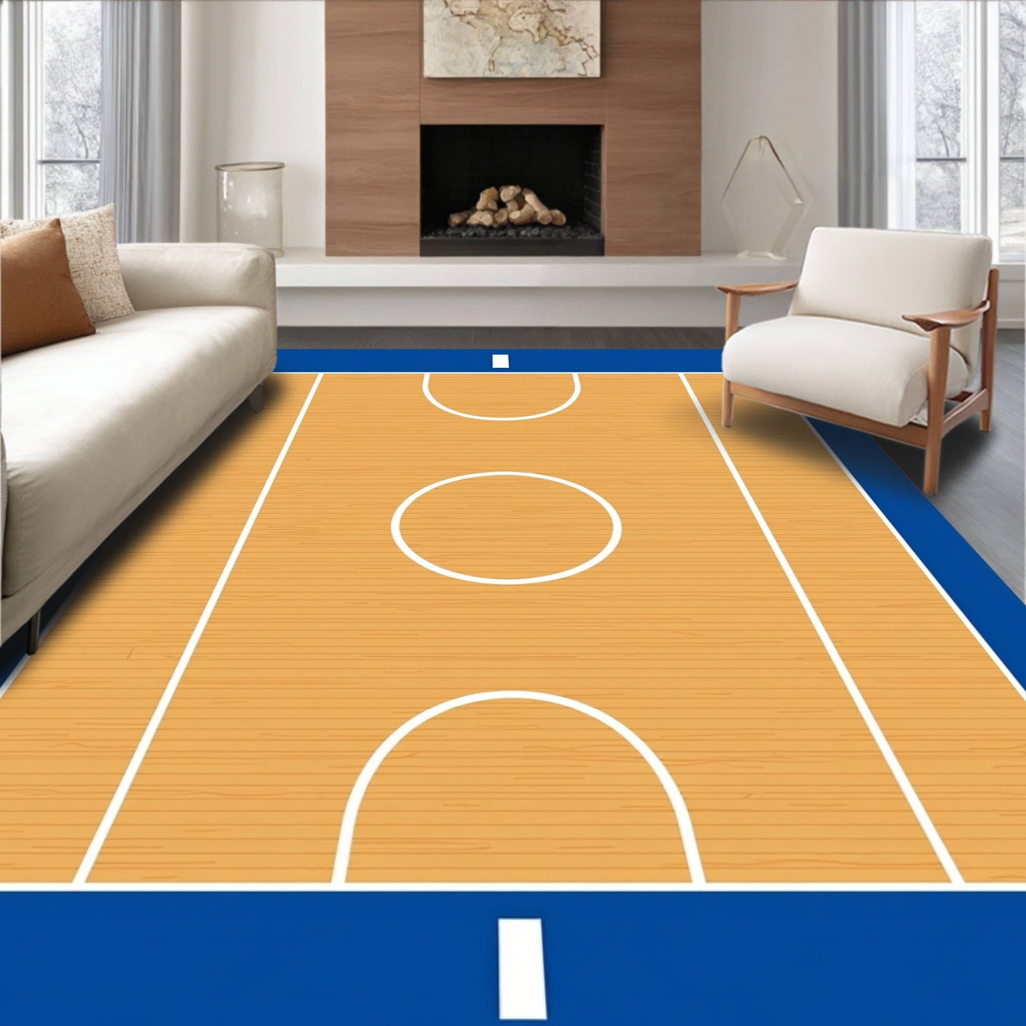Wooden Blue Court Lines Rug