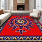 Bold Red and Blue Floral Medallion Rug