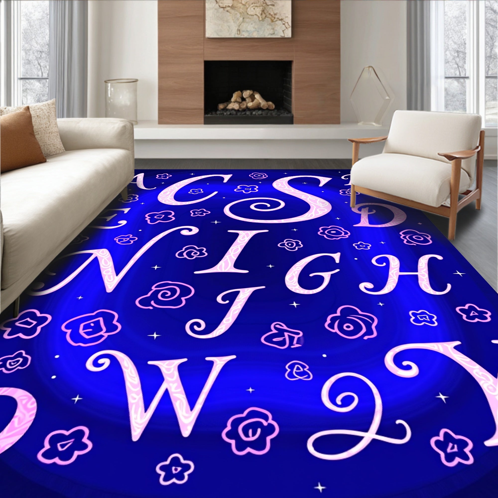 Ethereal Pink Floral Night Sky Rug