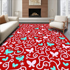 Whimsical Red Butterfly Vines Rug