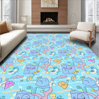 Whimsical Blue Abstract Heart Tree Rug