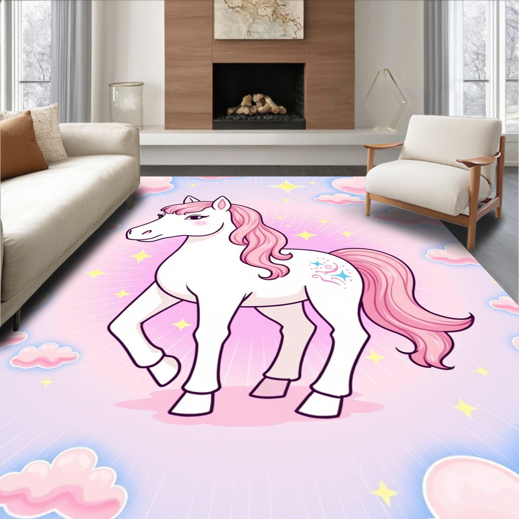 Pink Mane Unicorn Among Clouds Rug