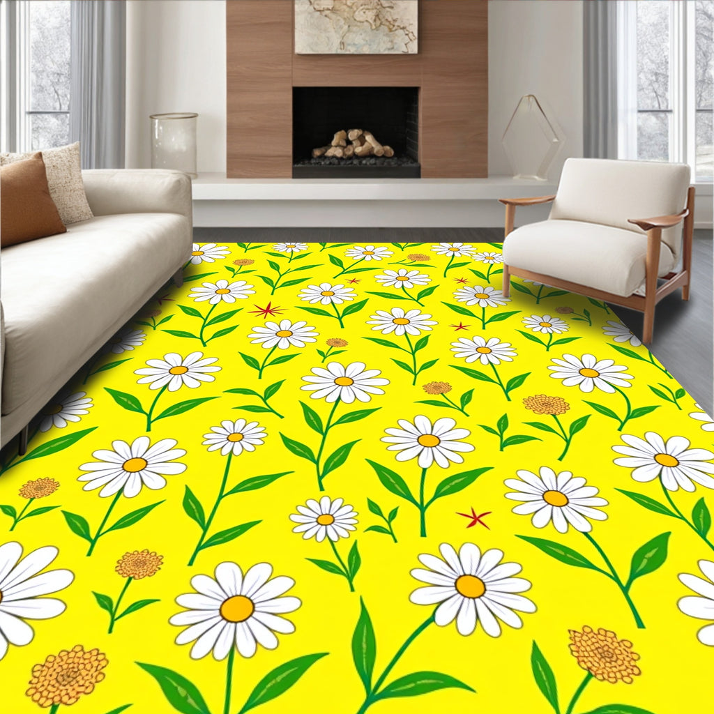 Vibrant Yellow Daisy Field Floral Rug