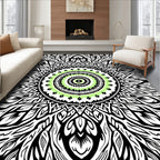 Fractal Lime Green Black Concentric Mandala Rug
