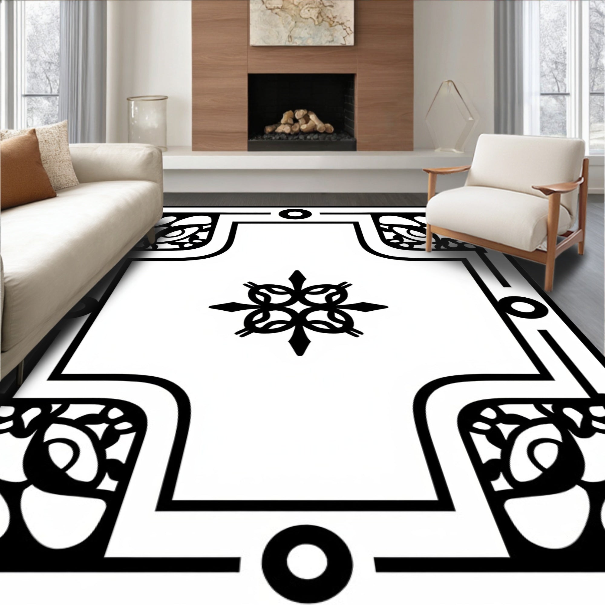 Art Nouveau Floral Central Star Border Rug