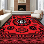 Bold Red Cultural Heraldic Emblem Rug