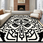 Bold Black Ivory Geometric Medallion Rug