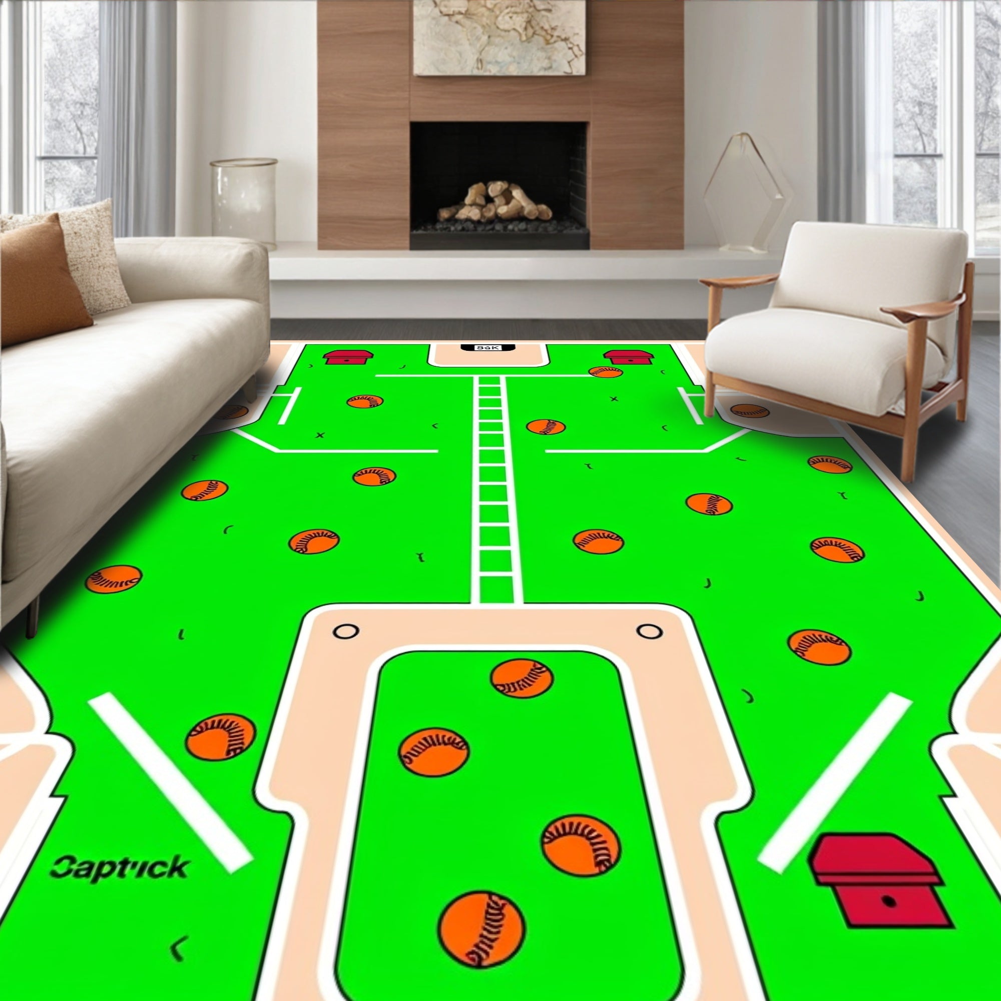 Green Baseball Field Intricate Layout Rug