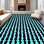 Dark Aqua Starburst Vertical Line Rug