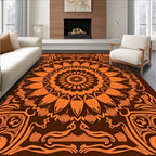 Vibrant Orange Floral Mandala Swirl Rug