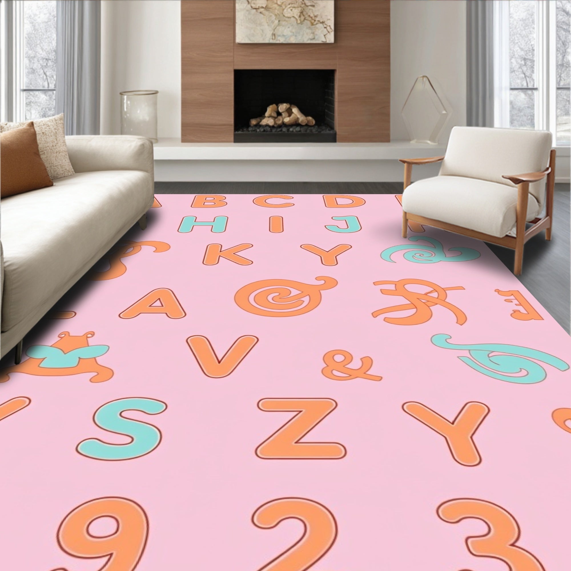 Playful Peach Mint Alphabet Accents Rug