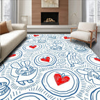 Whimsical Blue Heart Bunny Collage Rug