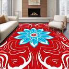 Red Blue Floral Medallion Swirl Rug