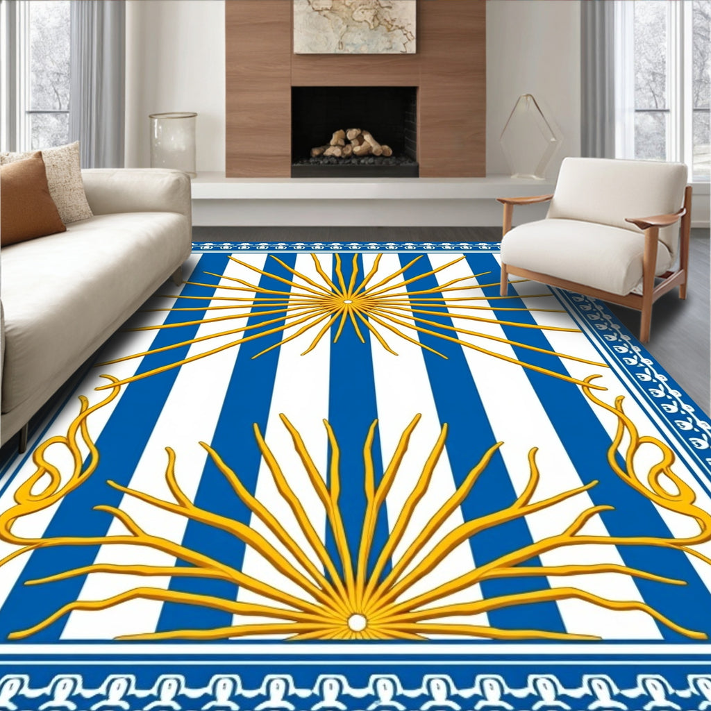 Royal Blue Sunburst Stripes Rug