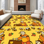 Whimsical Bee Keeper Yellow Folk Art Rug