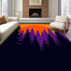 Vibrant Orange Sunset Pine Forest Rug