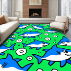 Bright Blue Ocean Shark Bubbles Rug