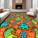 Orange Teal Elephant Jungle Adventure Rug
