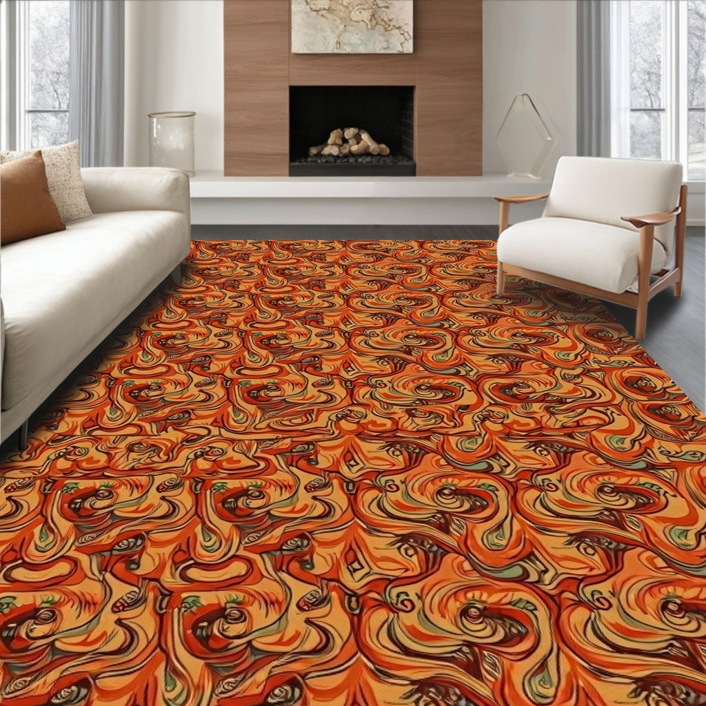 Whimsical Amber Swirl Floral Rug