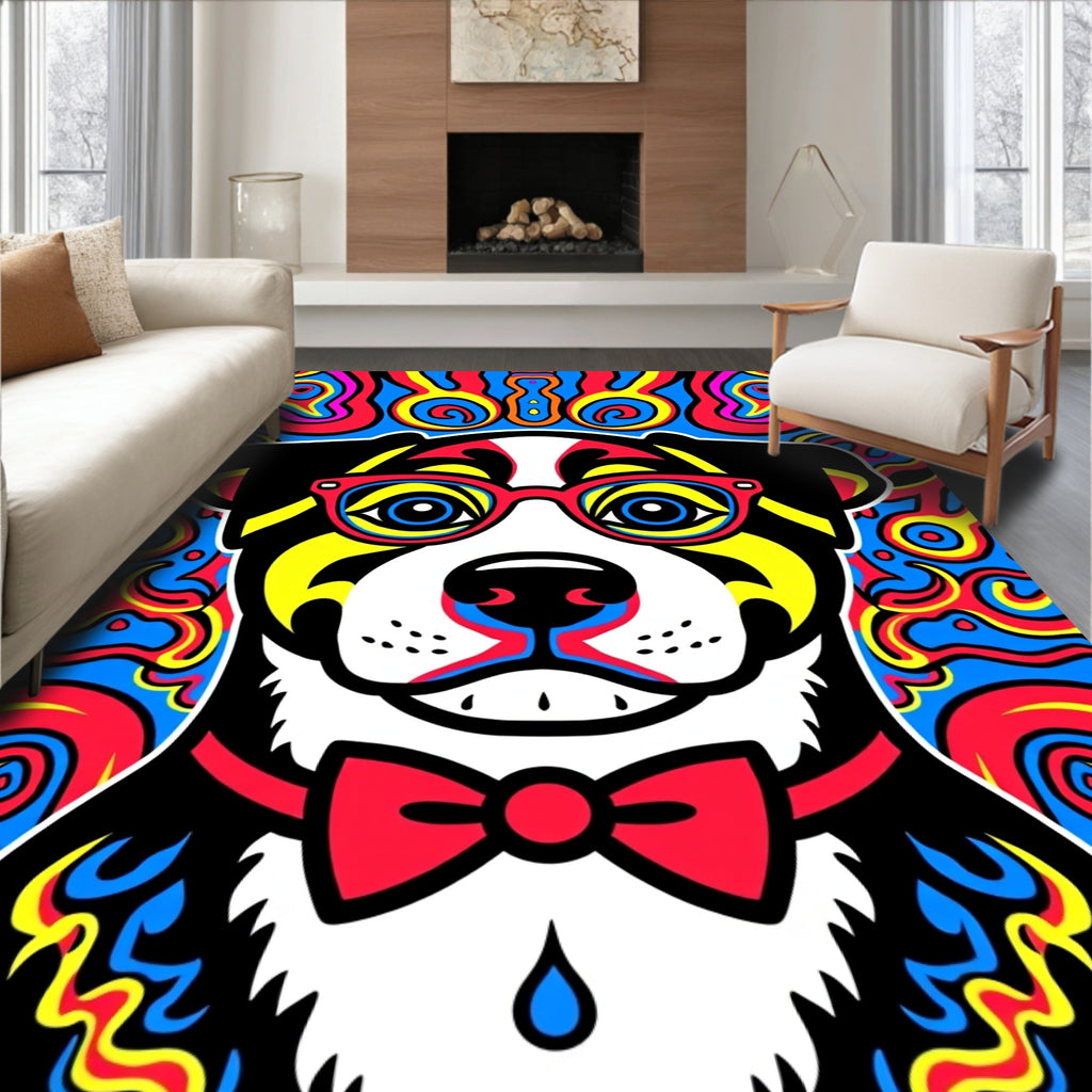 Pop Art Dog With Psychedelic Swirls Rug