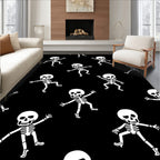 Whimsical White Skeleton Dance Black Rug