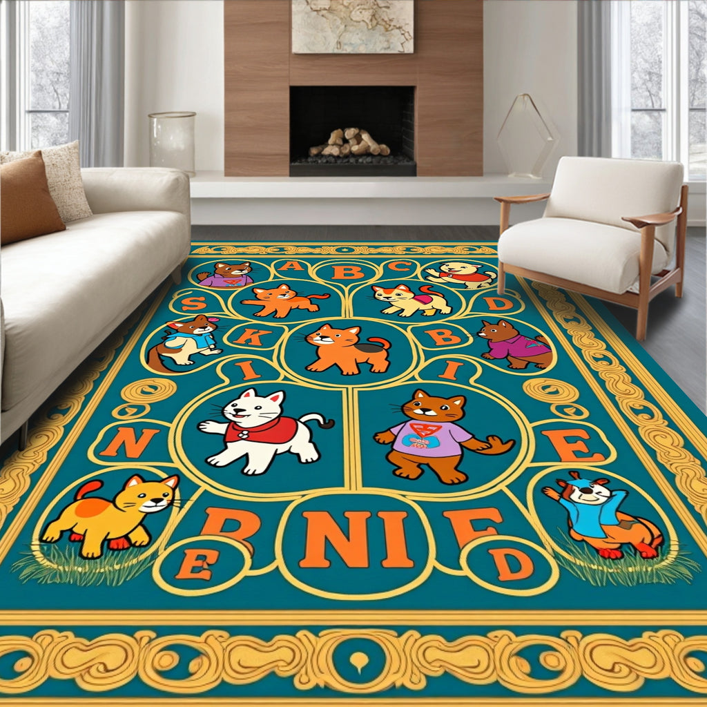 Whimsical Cartoon Cats ABC Border Rug