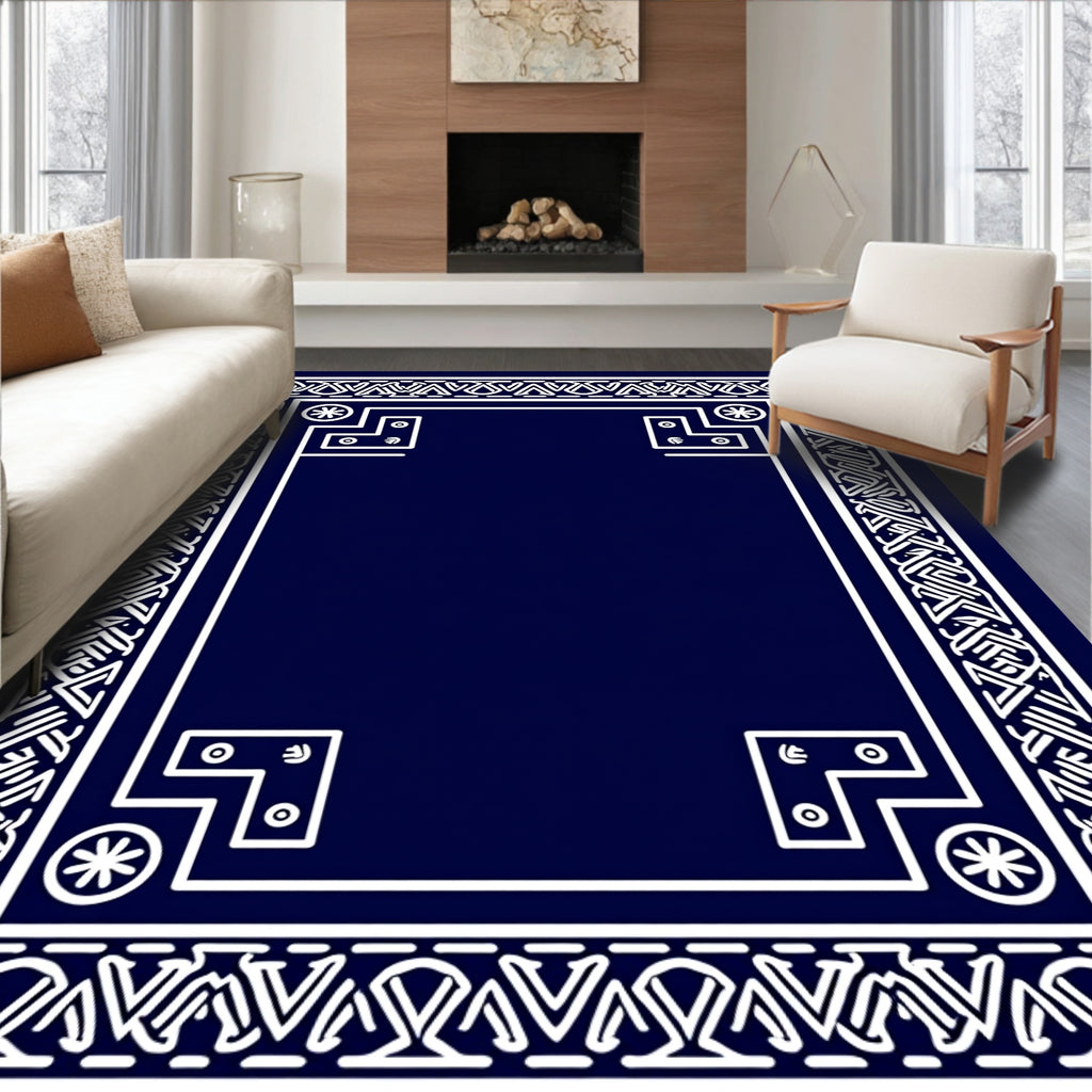 Navy White Geometric Celtic Border Rug
