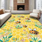 Whimsical Yellow Honeycomb Bee Bloom Rug
