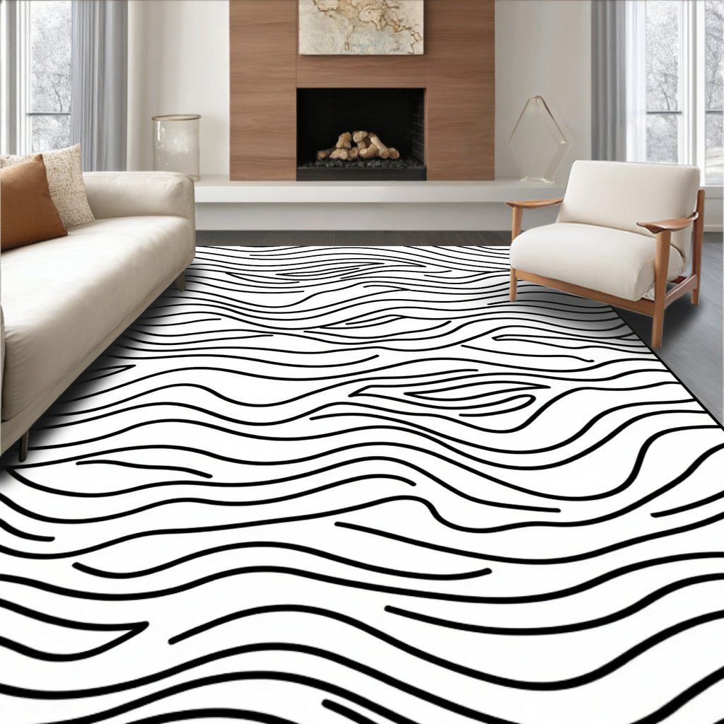 Monochrome Abstract Wavy Lines Rug