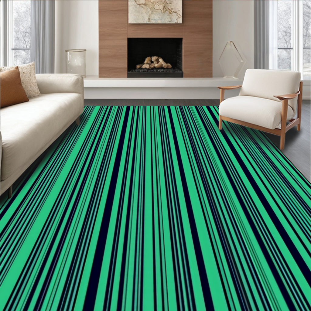 Teal Dark Green Vertical Stripes Rug