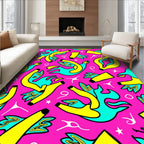 Vibrant Pink Yellow Cyan Abstract Shapes Rug